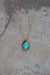 venetian box chain necklace in 14k gold fill with green blue iridescent vintage abalone droplet pendant.