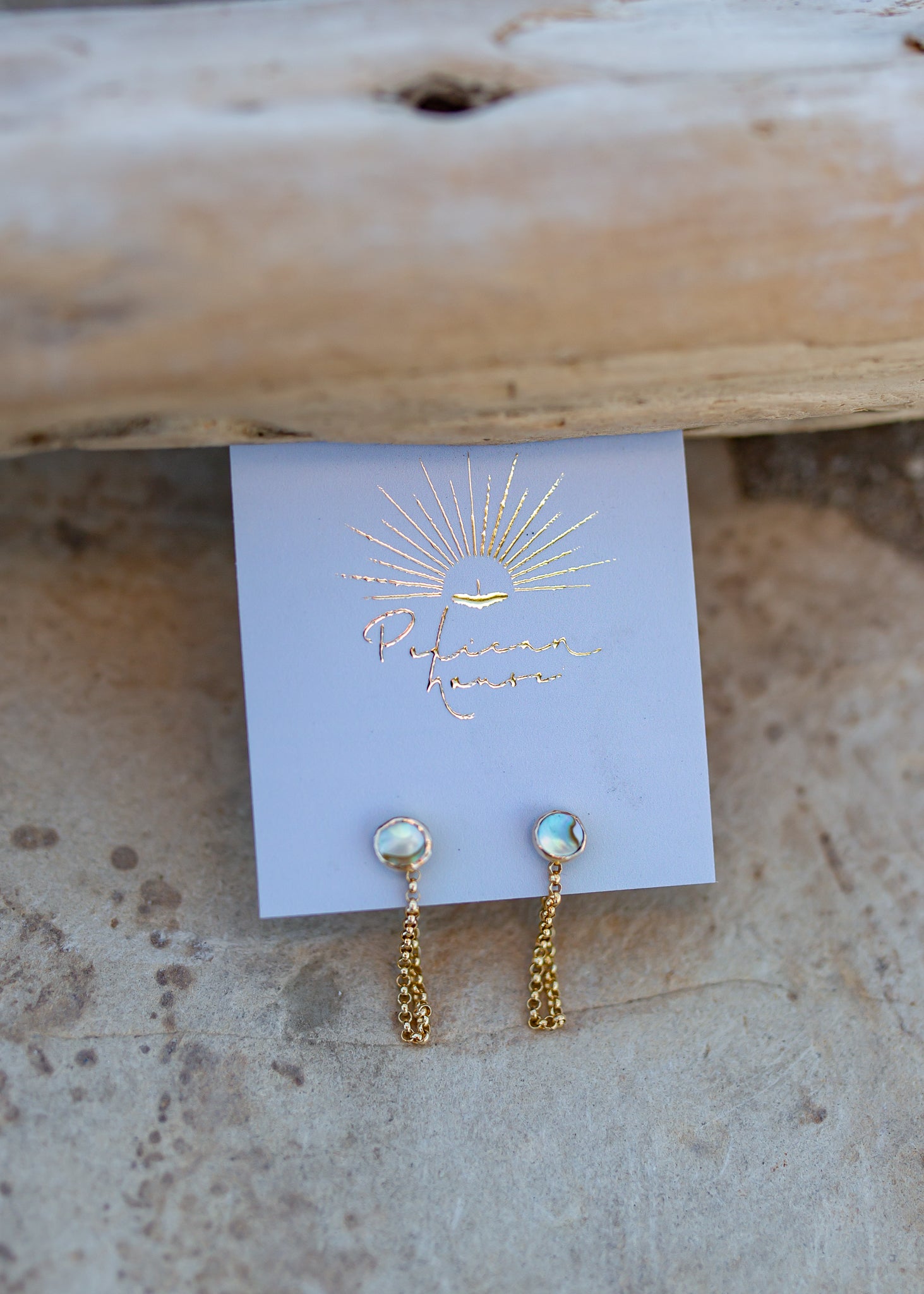 Paua abalone studs with gold lobe chains